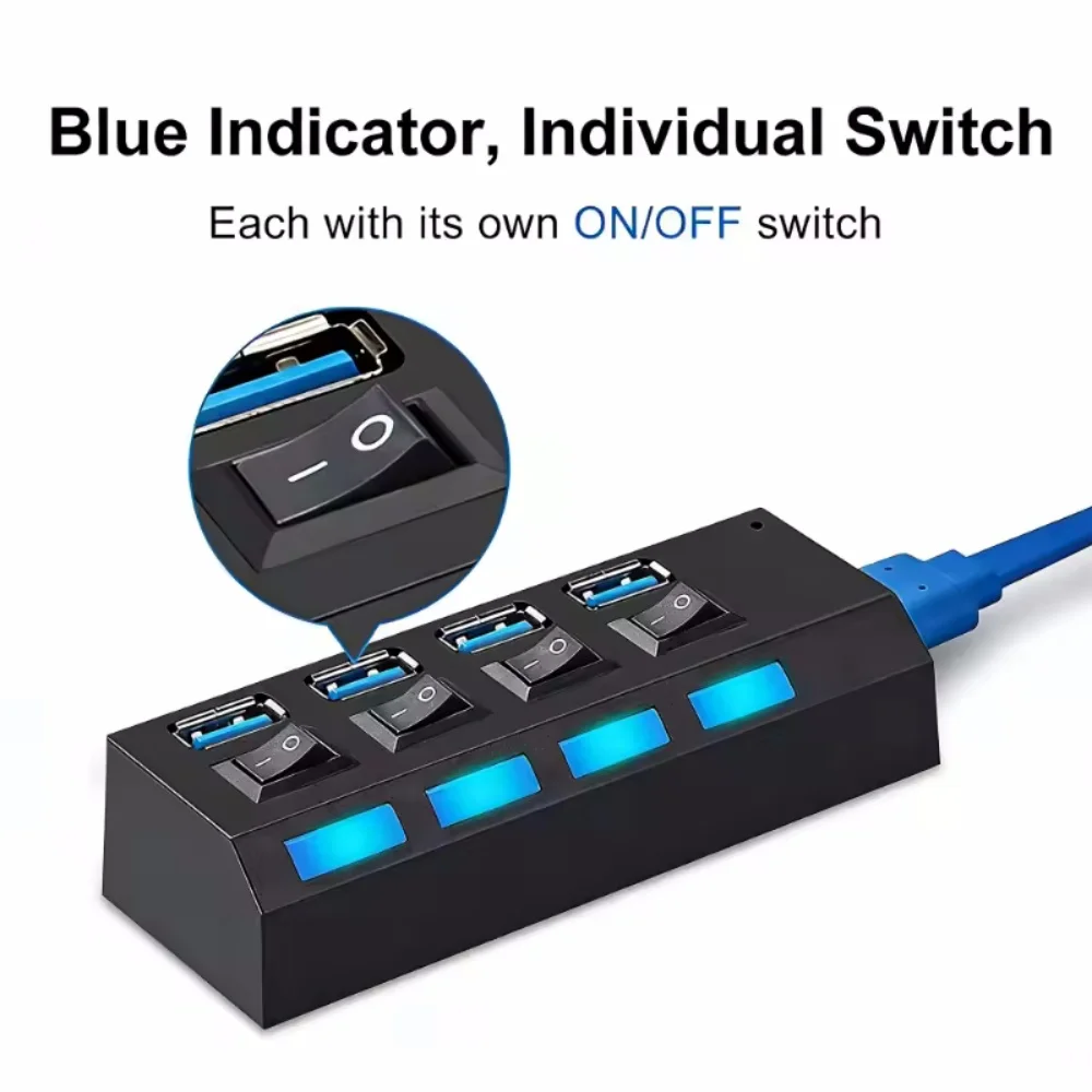 4/7 Port USB 2.0 Hub with Switch and LED High Speed Multi Splitter Expander Adapter For PC Laptop Desktop Computer Accessories