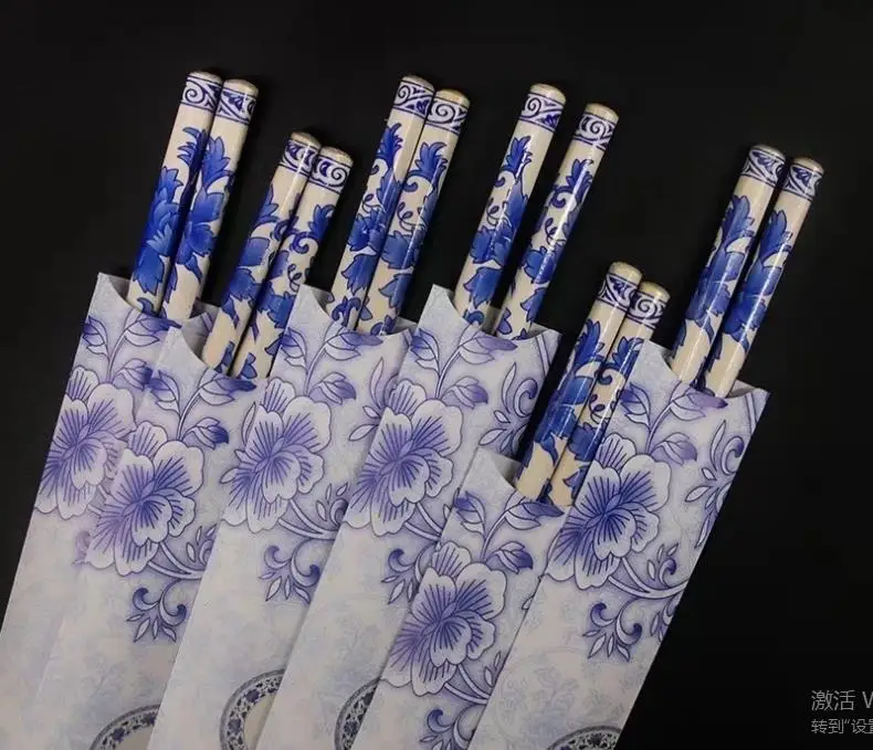 24cm Chinese Disposable Bamboo Chopsticks Blue and White Porcelain Pattern Individually Wrapped Wholesale Fast Shipping SN3981