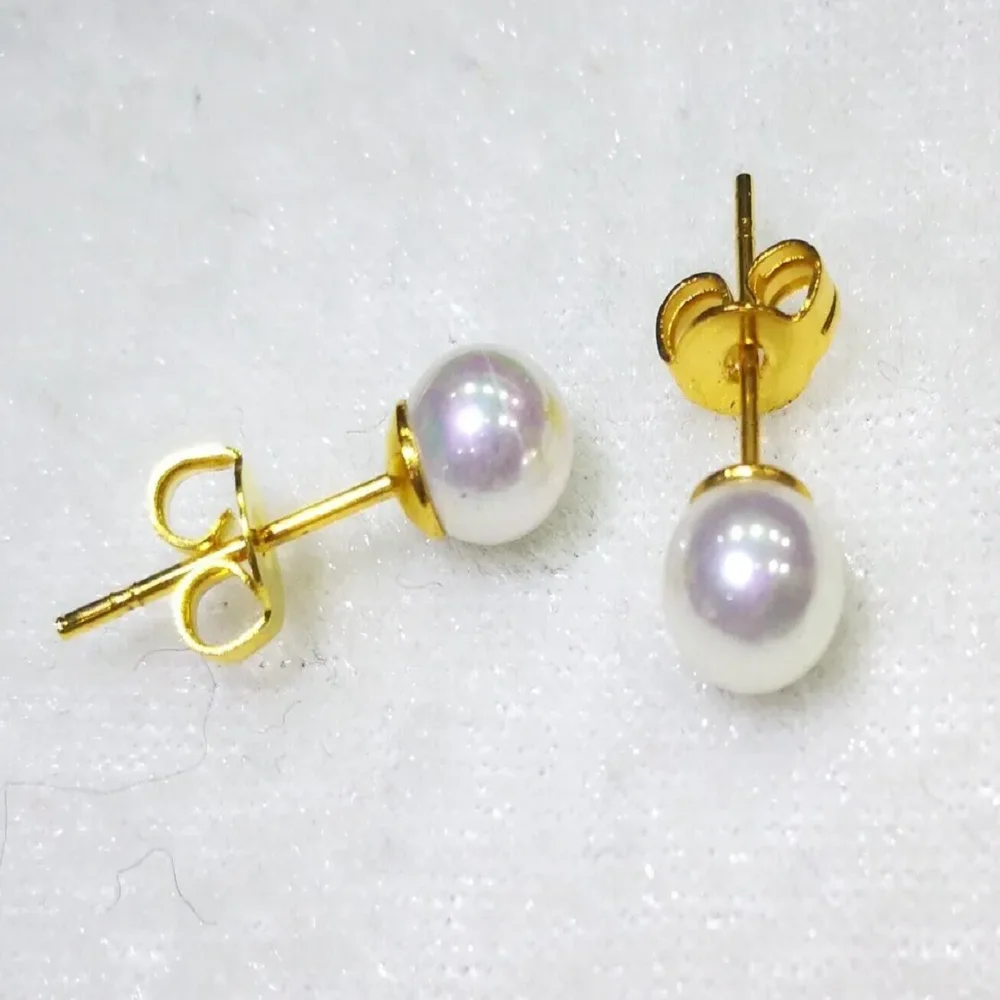 Natural AA round bead white Japanese Akoya pearl earrings 14k gold 4-5mm 5-6mm 6-7mm 7-8mm