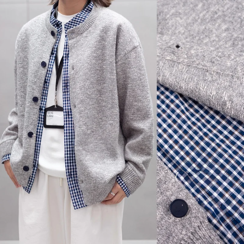 الربيع والخريف جديد الرجال سترة مشغولة من الصوف فضفاضة طويلة الأكمام قميص طوق سترة الرجال سترة