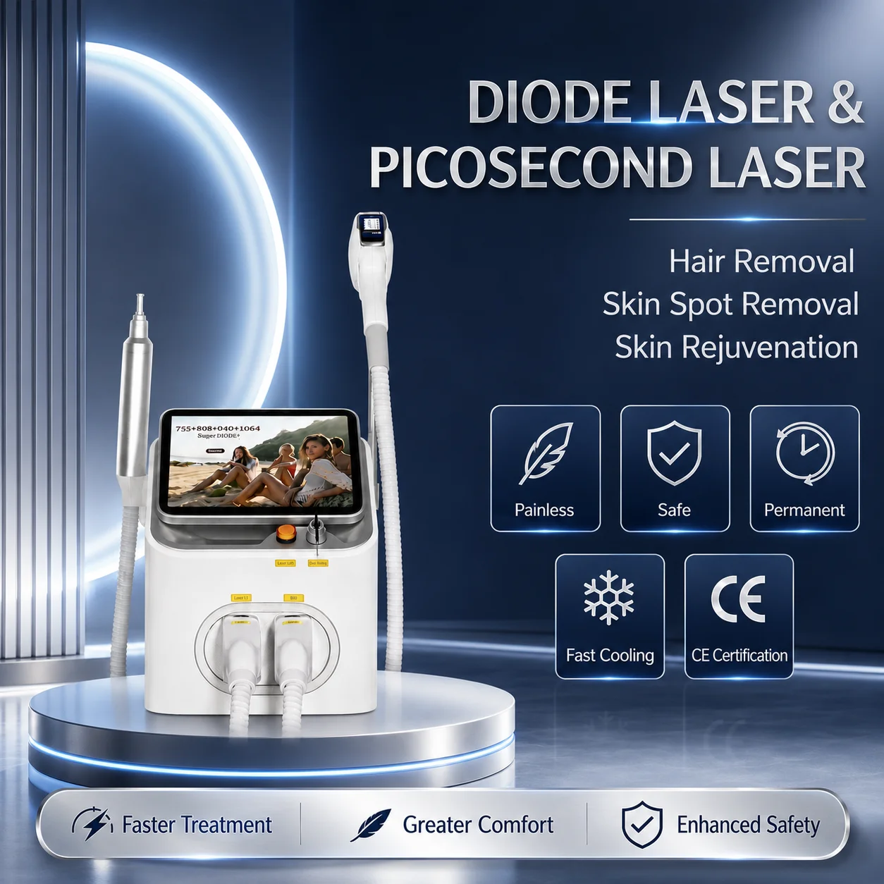 2 IN 1 Professional 4 Wave Myoslim FAC 808 Diode Picosecond Machine Permanent Painless Hair Removal Tattoo Removal Device
