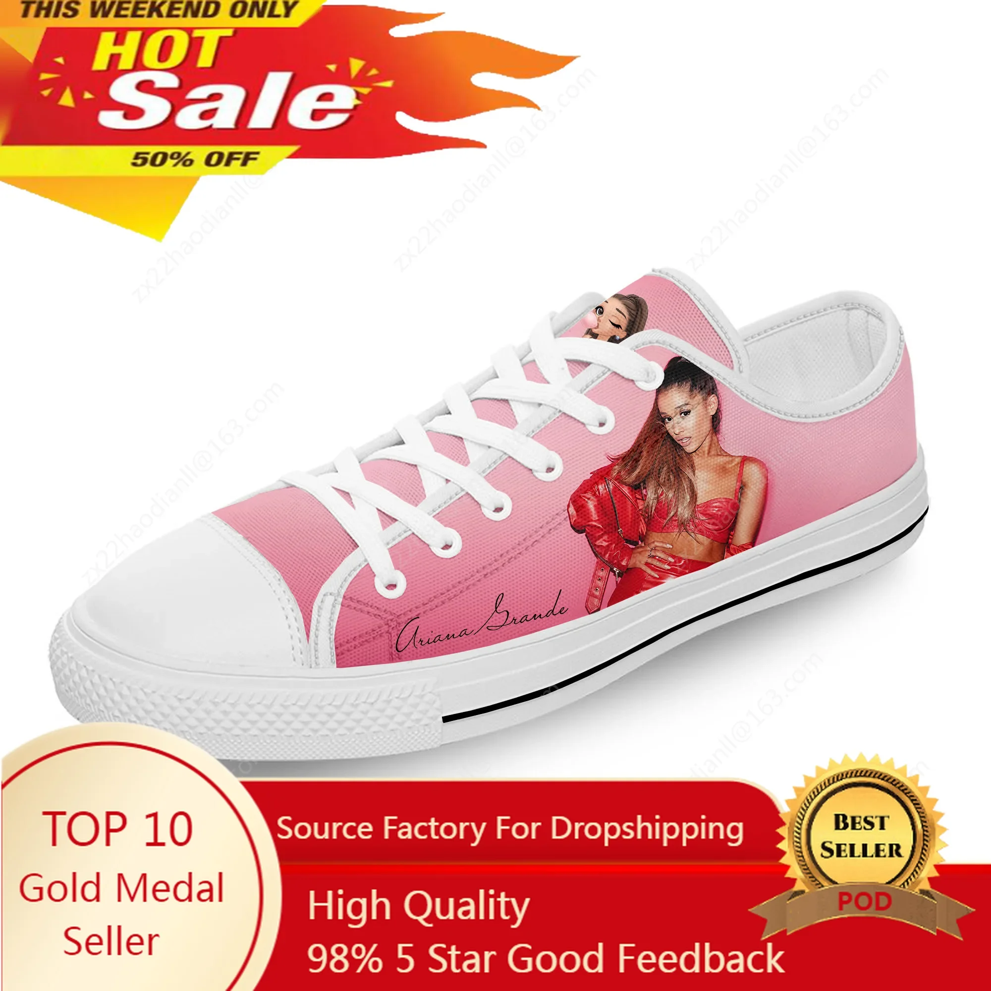 Music Ariana Low Top Sneaker Men Women Teenager Canvas High Quality Sneaker Casual Custom Made Shoes Customize DIY Shoe