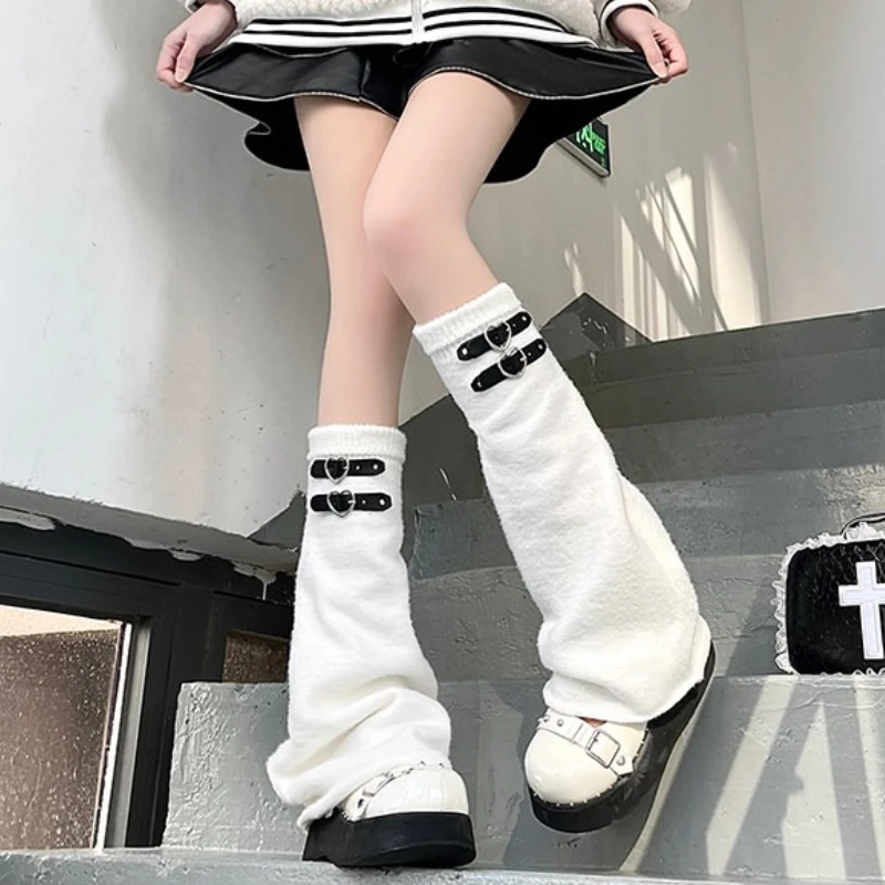 Y2k Gestrickte Lose Beinlinge Herz Leder Schnalle Thermische Pile-up Socken Frauen Herbst und Winter Harajuku Subkultur Bein Abdeckungen – Detail 6