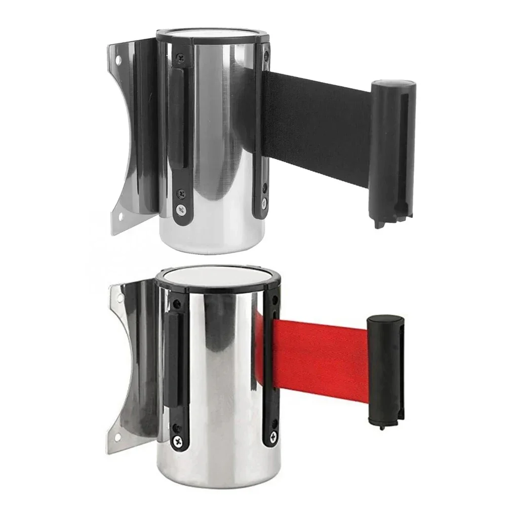 1pc Retractable Ribbon Barrier Crowd Control Outdoor Stainless Steel Wall Mount Red Belt Sport Stanchion Queue Rope Barriers