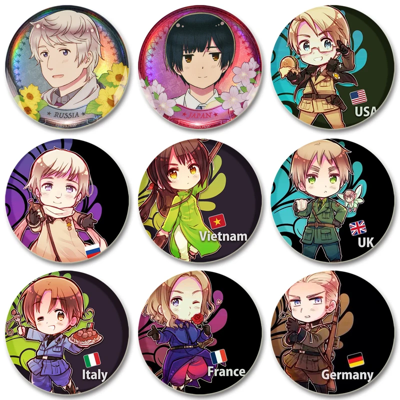 32/44/58mm Axis Powers Cute Icons Round Pins Handmade Brooch Cartoon Badge on Backpack Jewelry Accessories Gifts