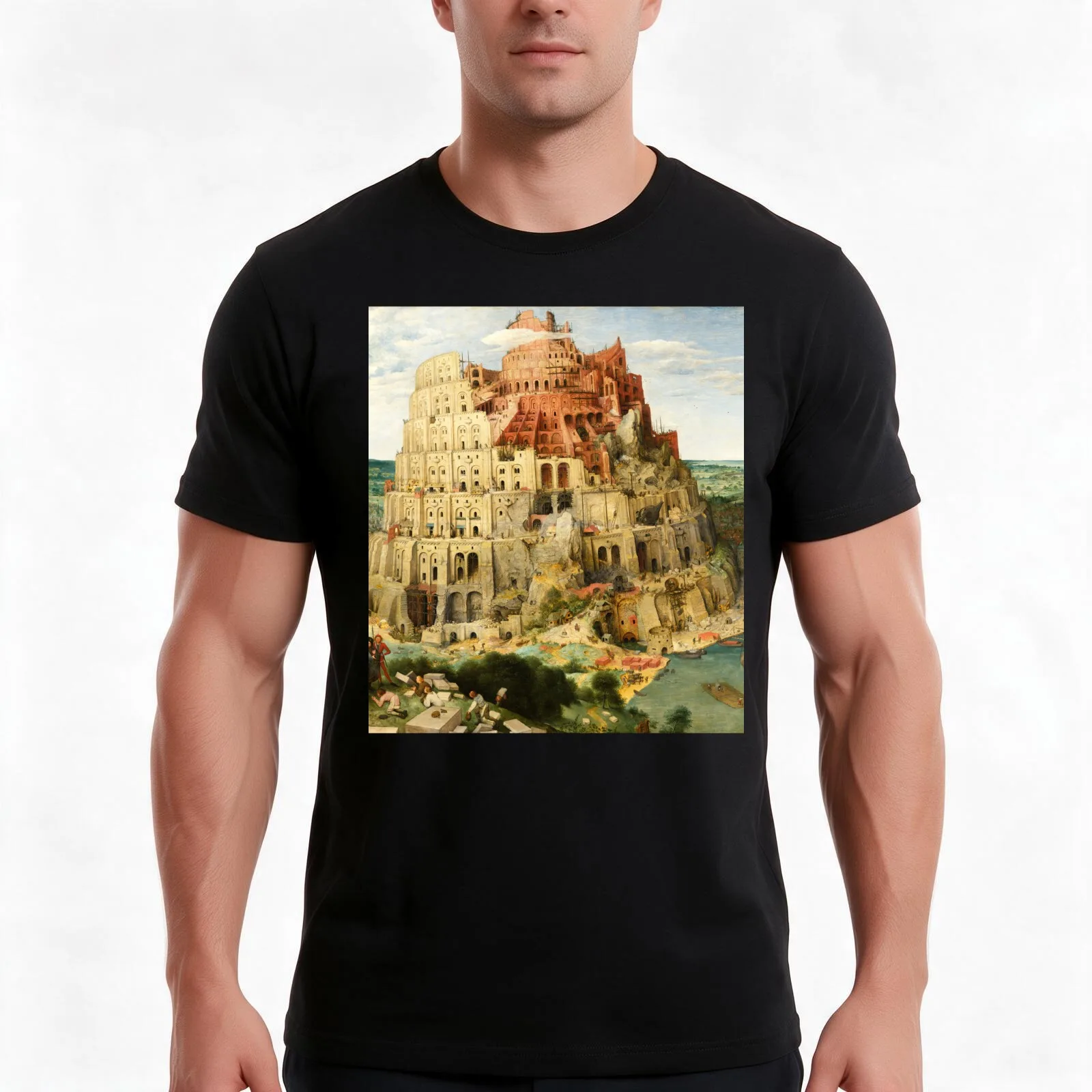 HD. The (Great) Tower of Babel, by Pieter Bruegel the Elder. HIGH DEFINITION T-Shirt, Summer Casual Cotton Tee, Unisex Men Women