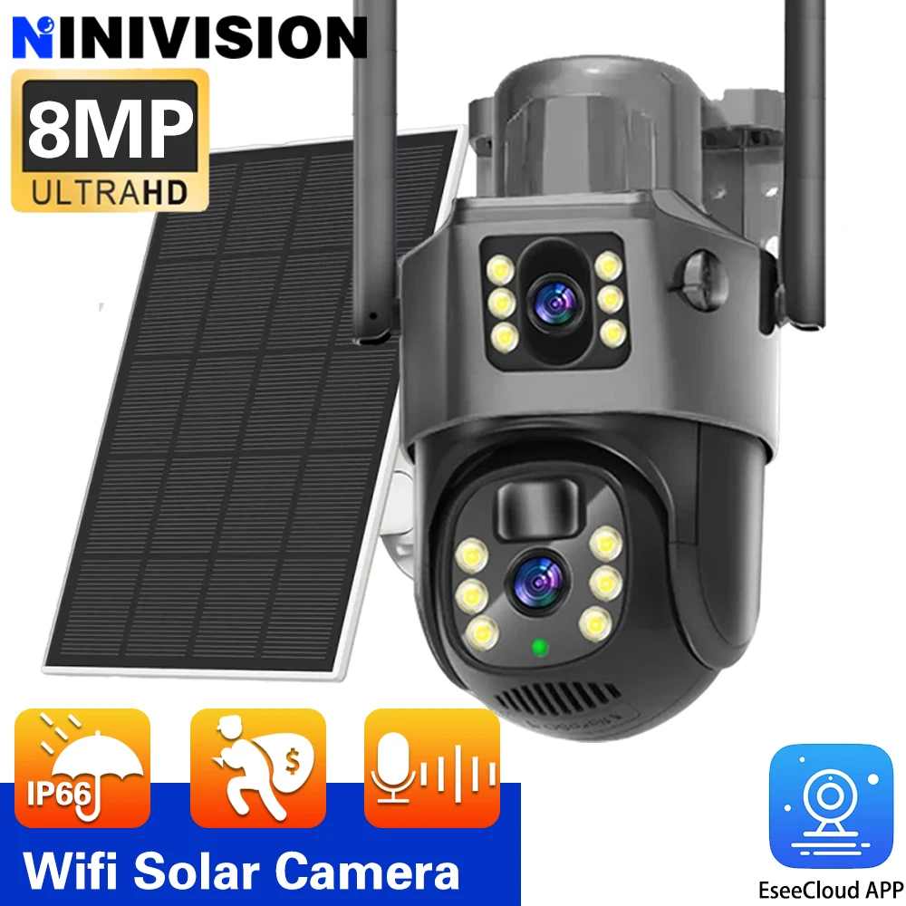 

8MP Dual Lens Solar PTZ IR Camera WIFI Outdoor Surveillance Dual Screen Human Detection Recording Security Night Vision Camera