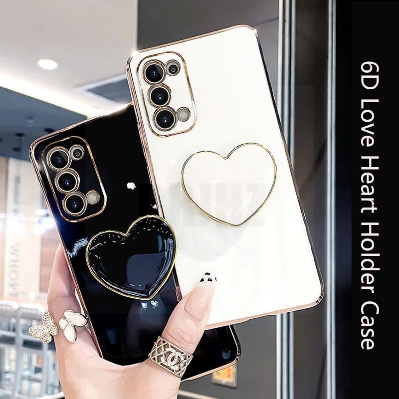 Etui 6D Love Heart Holder do Huawei Nova Y91 Honor 90 Lite Pro X6A X6 X9 X8 X7 X9B X9A X8B X7B X7A X6A Plating Stand Back Cover