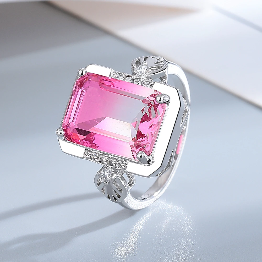 

Серебряное кольцо с цветком, серебряные кольца с радужным турмалином, блестящие роскошные обручальные и помолвочные кольца для женщин, модные ювелирные украшения на годовщину