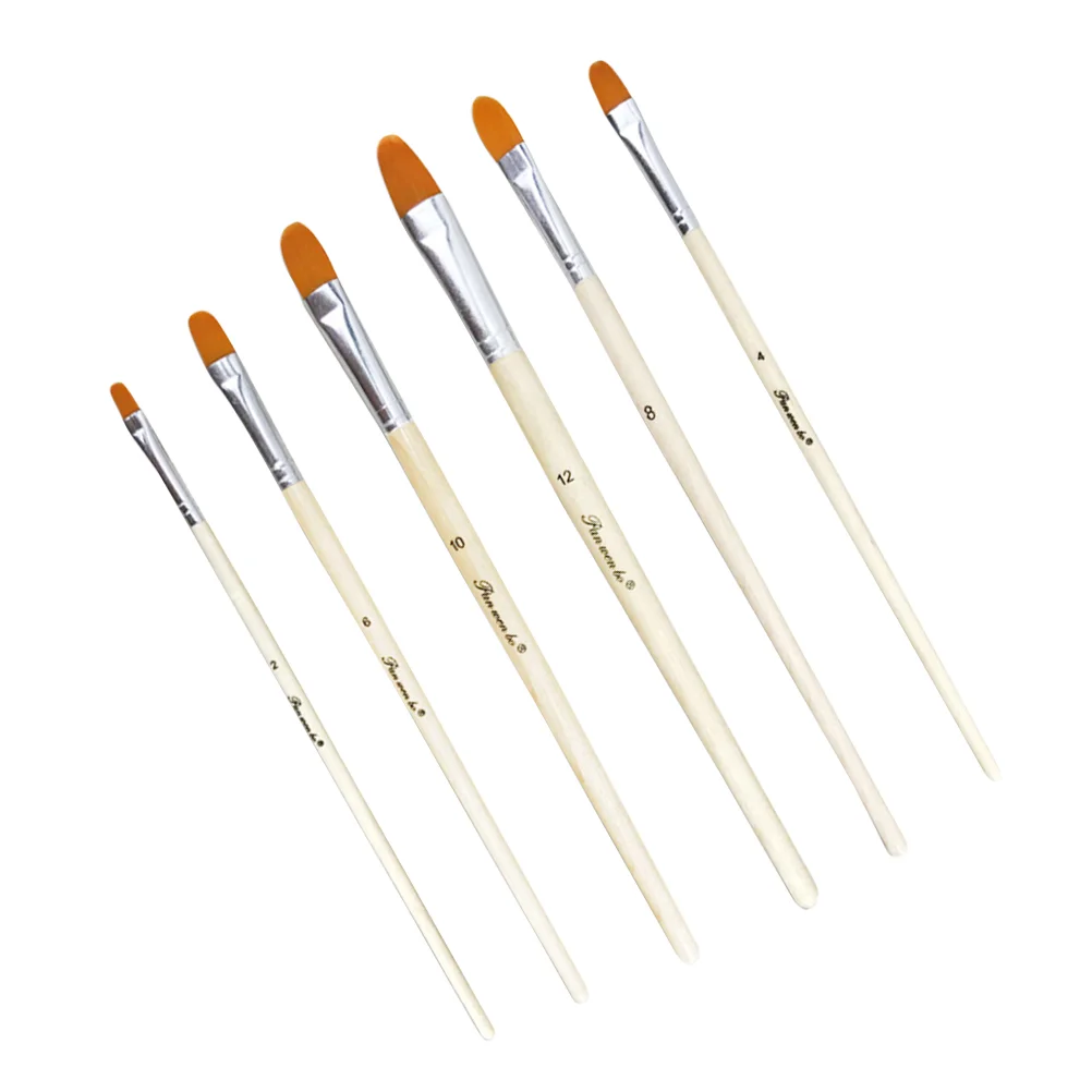 6 Pcs Nylon Paint Wood Handle Artist Paint Brush Set Aluminum Watercolor (Nails Round) nylon Painting