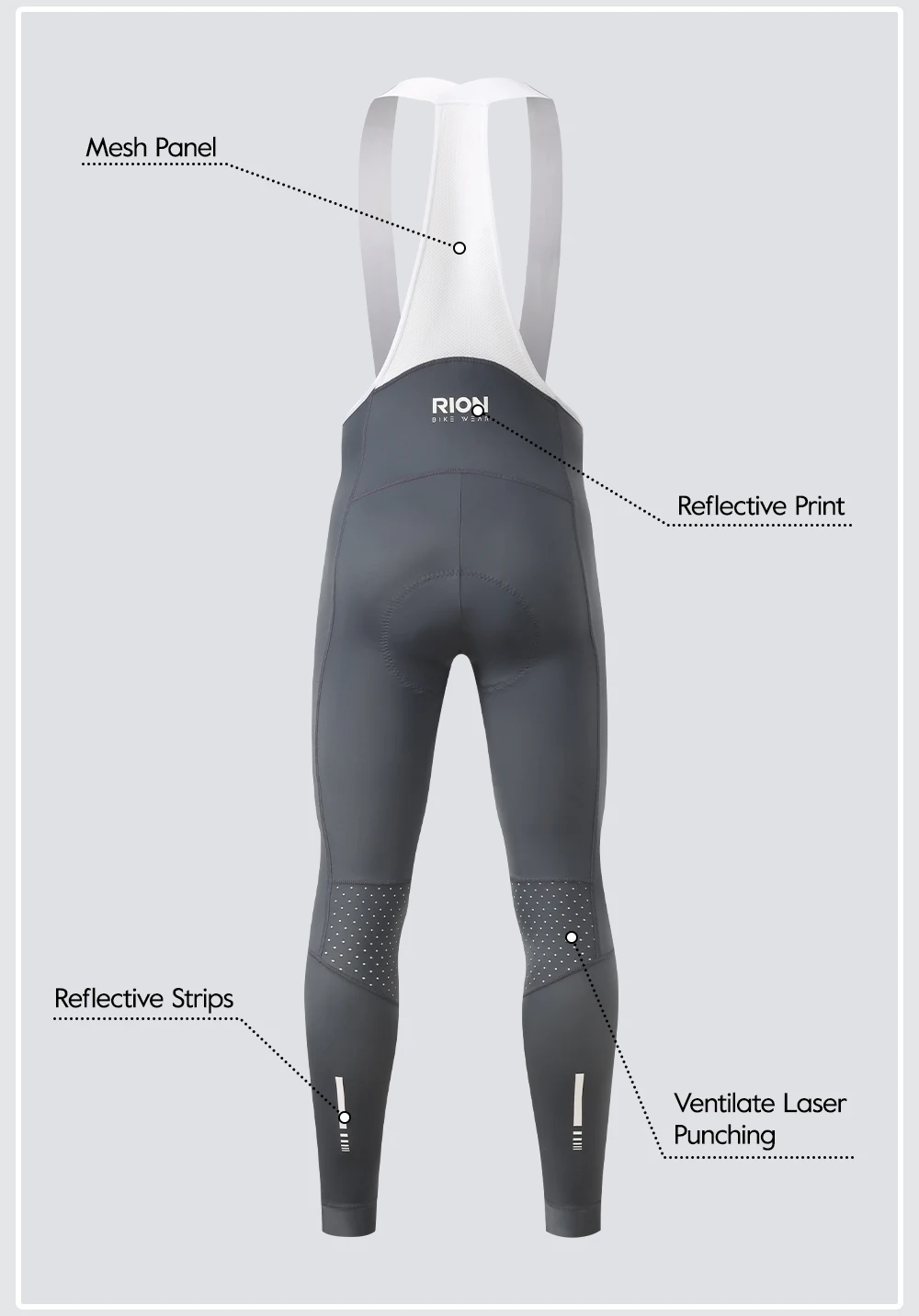 RION Herren Radsport-Trägerhose Fahrradhose MTB-Tights Rennrad-Trägerhose Winddicht Italienische Dolomiti-Polster Herbstbekleidung 6 8H – Detail 10