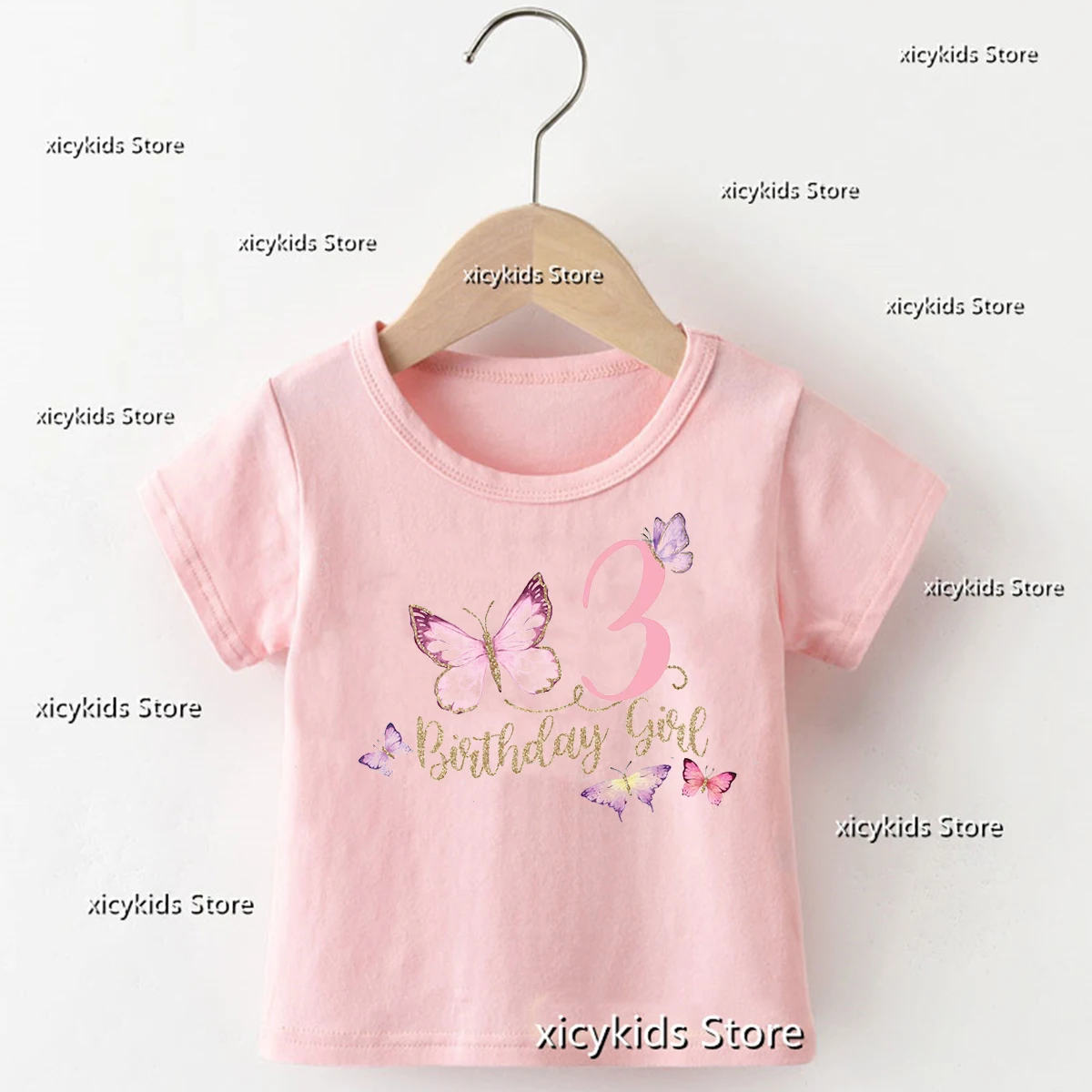 Camiseta com Borboleta Kawaii para Meninas, Números Engraçados, Roupas de Festa de Aniversário, Roupas Infantis Bonitas, 1 a 10 Anos