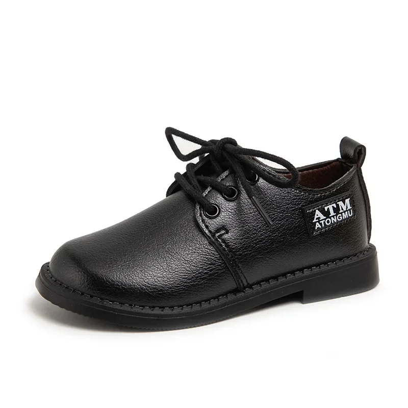 Zapatos de cuero para niños, calzado plano, uniforme Formal, antideslizante, versátil, color negro, para las cuatro estaciones