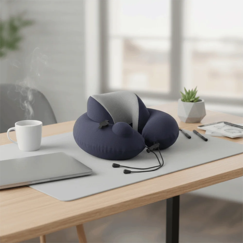 

Ergonomic Press Type Inflatable Neck Pillow Breathable Elevated Neck Brace U-shaped Travel Pillow PVC Cervical Support Pillow