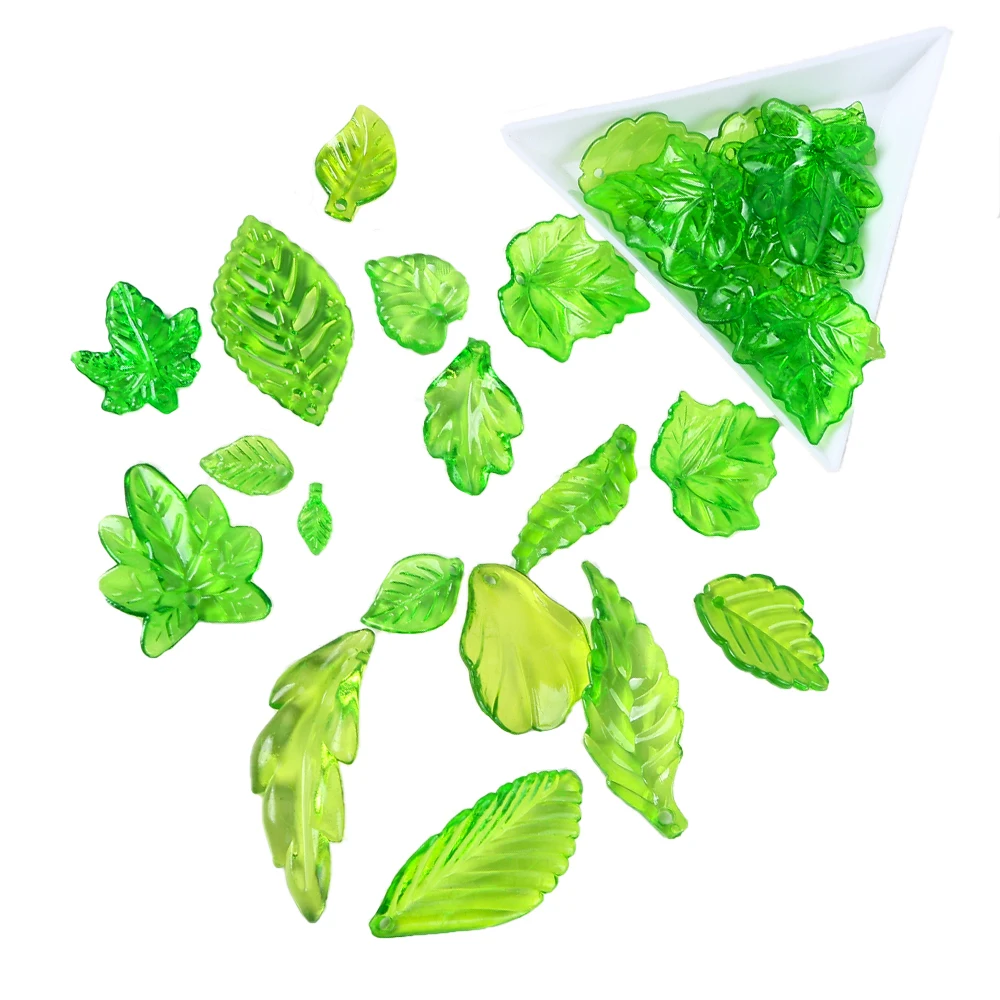 30-100pcs Green Acrylic Leaf Charms Leaves Beads Pendants Loose Bead For Diy Necklace Bracelet Clothes Jewelry Making Crafts