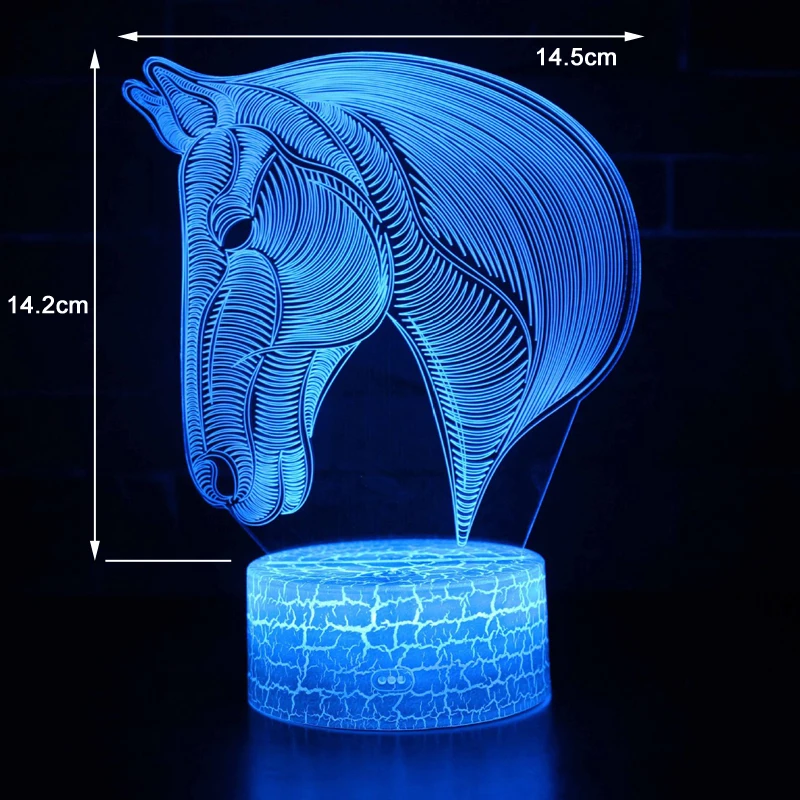 Luces de noche de ilusión 3D de estilo de caballo, lámpara de mesa USB con Control remoto táctil cambiante de 7 colores para decoración de la