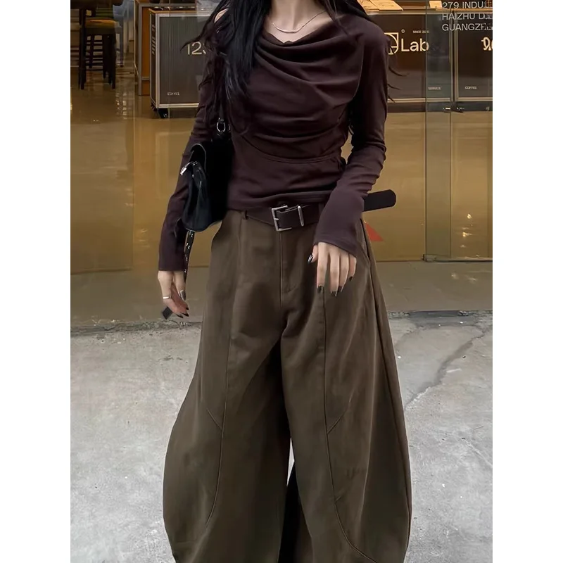 Loose Jeans Casual Denim Jeans Relaxed Fit Wide Leg Trousers Unisex Spring Summer Street Style American Vintage Brown