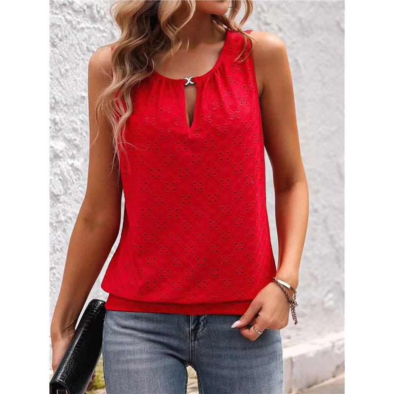 ASDS-Dames zomermode oogje tops ronde hals mouwloze shirts dames shirts