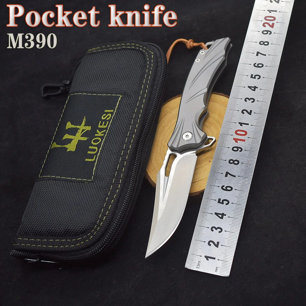 

M390 Steel Draw Wire Ball Bearing Folding Knife Titanium Alloy Handle Outdoor Pocket Self Defense Survival Camping Tool Gife