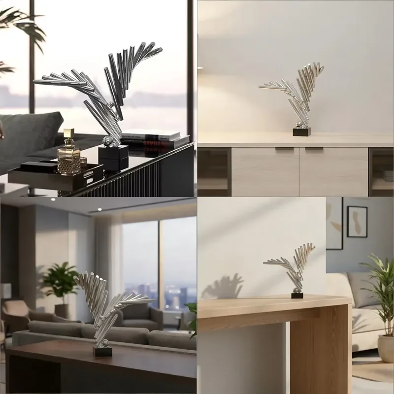 Modern Abstract Polished Silver Plated Stainless Steel Irregular Shape Statue Sculpture for Home Office Decor