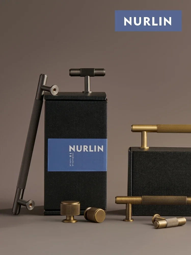 Nurlin Solid Brass Linear Pattern Kitchen Knobs Wardrobe Cabinet Door Drawer Handle Gunmetal Matte Gold Antique Bronze Pull