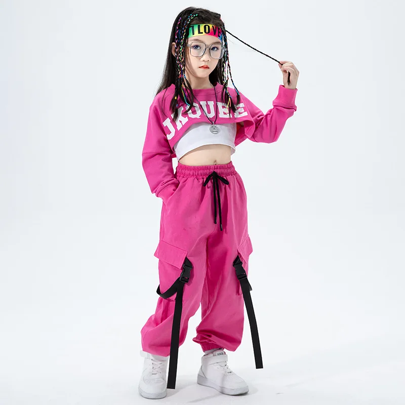 Rose Red Cargo Pants for Teenage Kids New Fashion Spring Summer Streetwear Hip Hop Sweatpants for Girls 4 6 8 10 12 13 14 Years