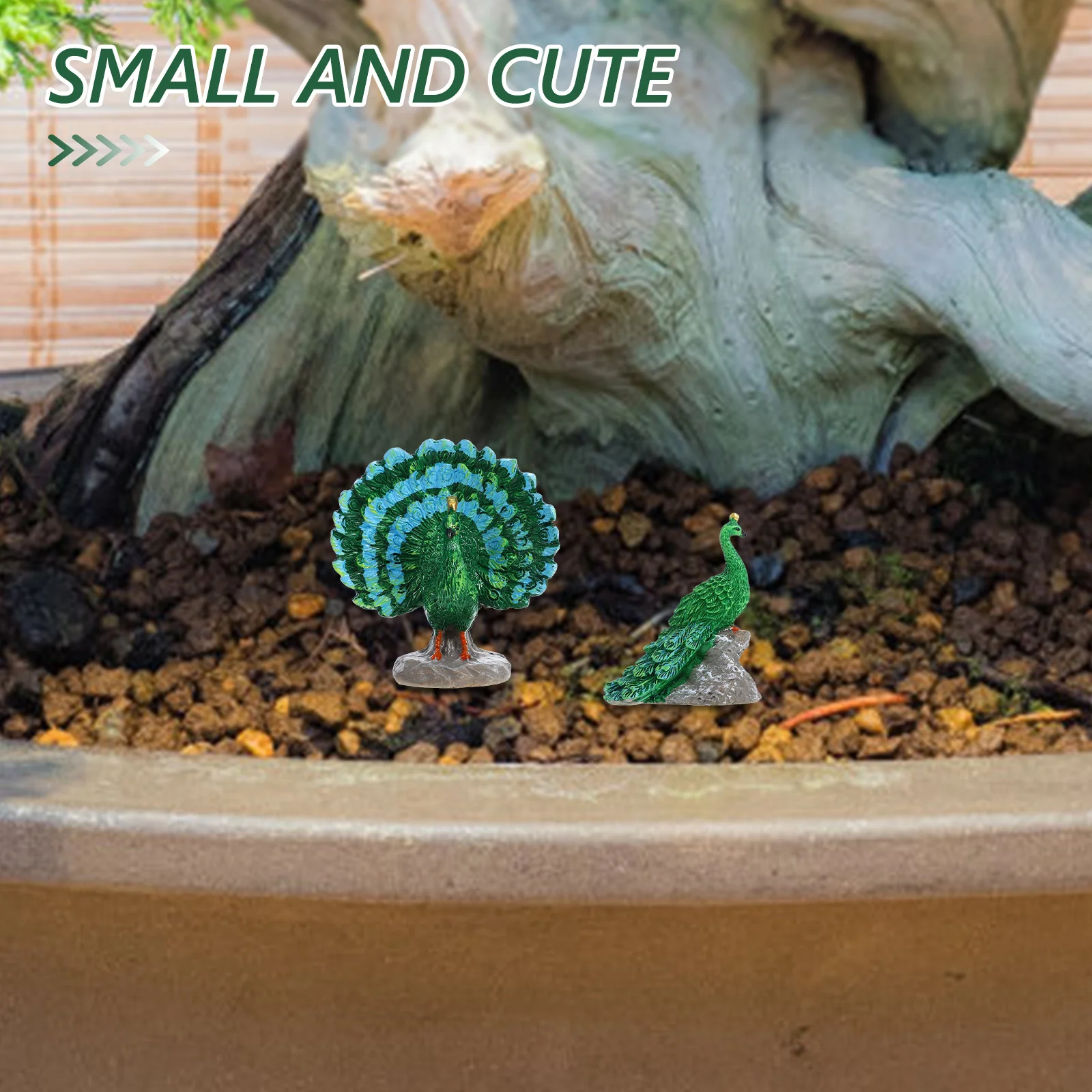 2 pezzi accessori per la decorazione del pavone figurine in miniatura in resina decorazione per auto dei cartoni animati giardino muschio paesaggio modelli animali