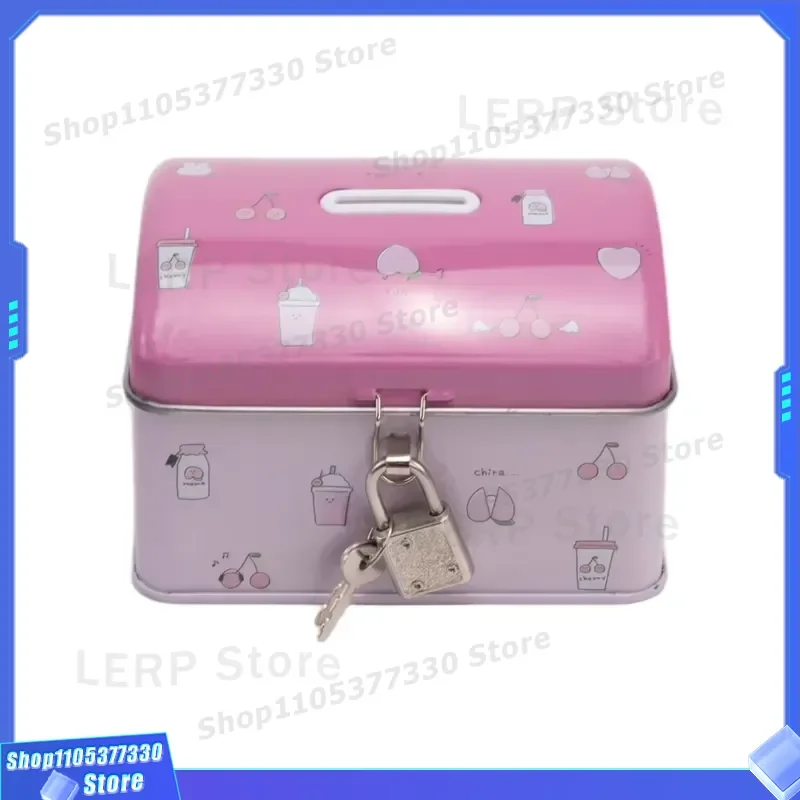 Custom Printed Metal Piggy Bank with Security Lock Candy Pattern Home Iron Coin Box for Children Savings Storage Decorative