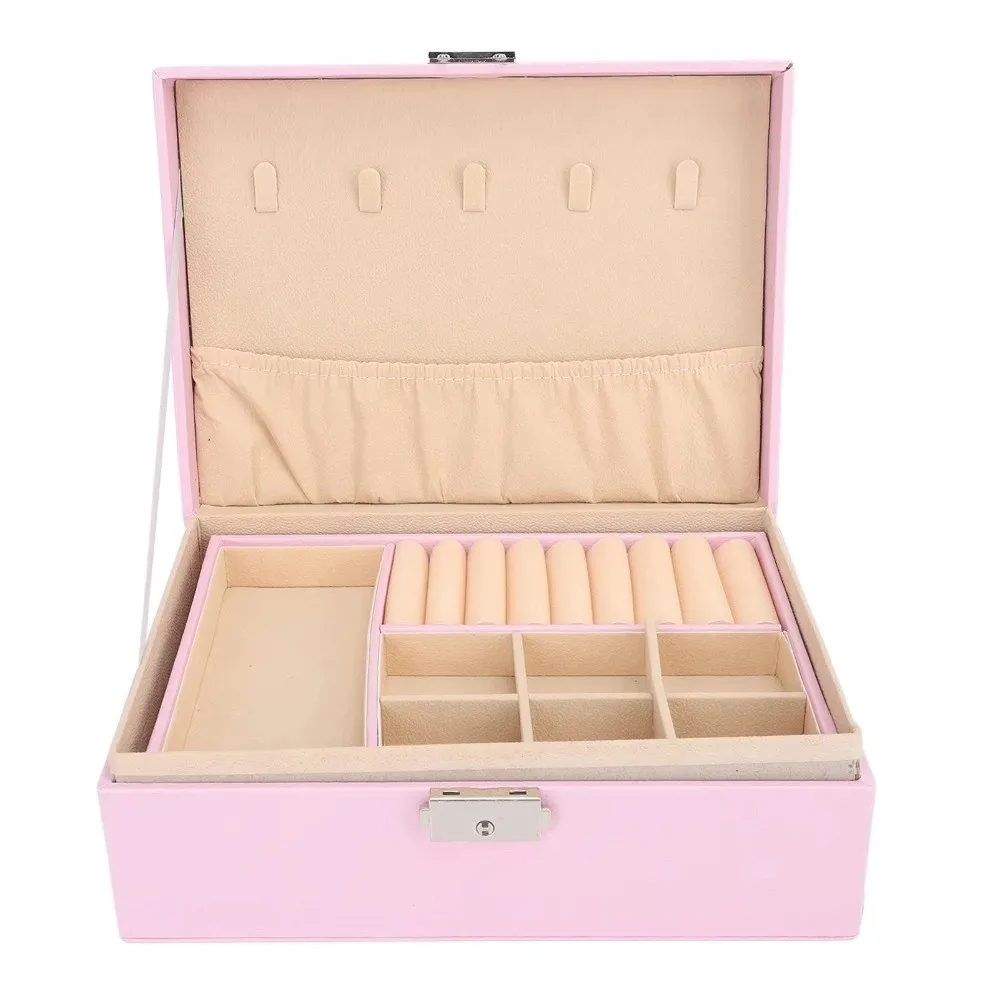 

Jewelry Display Double Layer Jewelry Box Ornaments Case Storage PU Leather Displays Box Earring Holder Double Storage