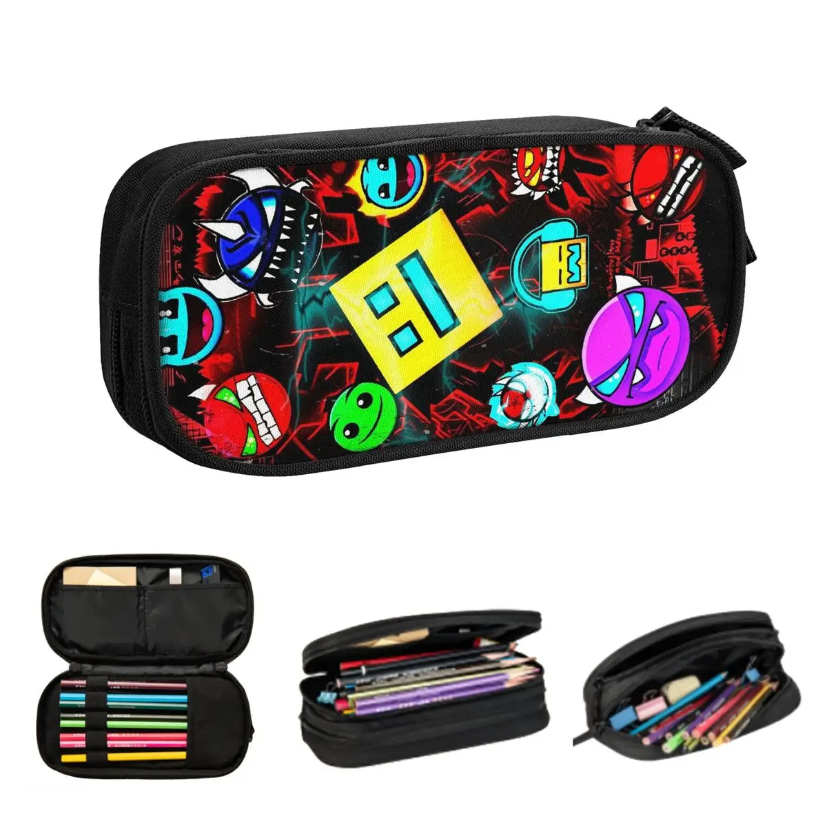 Video Game Geometry Dash Pencil Cases for Student Gifts Pen Box Pencil Bag Big Capacity Pencil Pouch