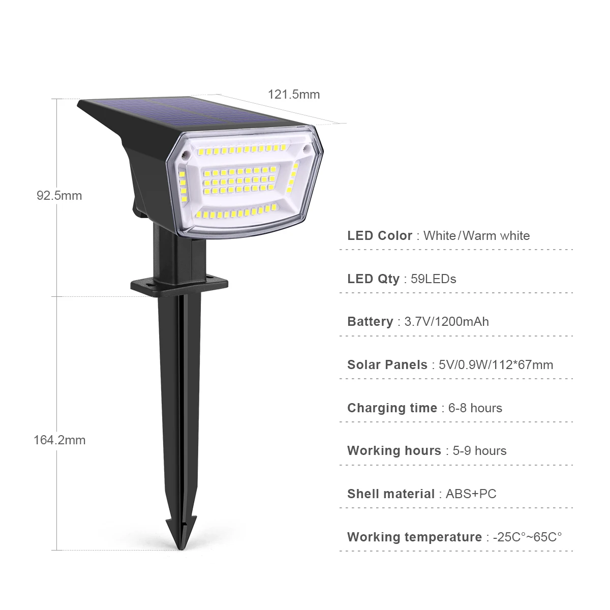 1-5Pcs Solar Outdoor Spot Lights Waterproof can work under -20℃~60℃,59LEDs Adjust Brightness Xmas Tree Yard Path Lawn Decor Lamp