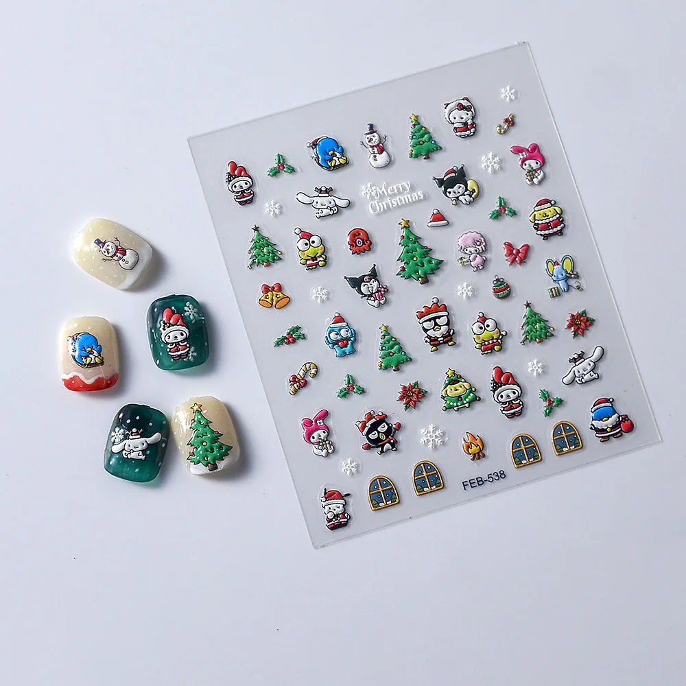 1PCS Weihnachten Cartoon Katze 5D Nagel Aufkleber Nail art Dekoration Sanrio Hallo Kitty Kuromi Nail art Aufkleber Nail art liefert