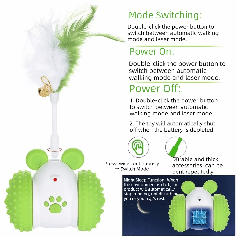 2 Play Mode Automatic Mouse Car Cat USB Rechargeable Detachable Rod Electric Racing Car Cat Intelligent Obstacle Avoidance