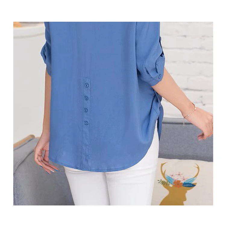 Camicia a maniche lunghe da donna estiva in cotone e seta Temperamento grigio Camicetta semplice ed elegante Pigiama casual per la casa Sudore fresco e assorbente