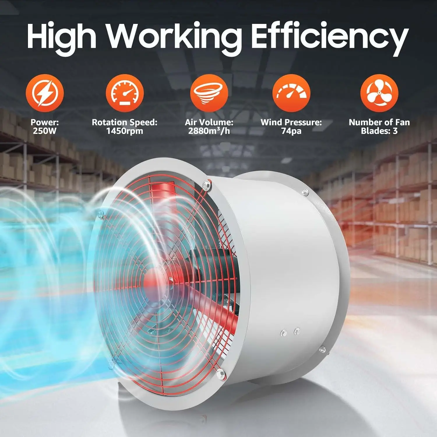 

Explosion Proof Axial Fan 18 Inch, 250W 2880m³/h High Air Flow Exhaust Fan Low Noise Ventilation Blower for Spray Booth 110V