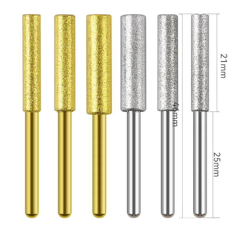 10Pcs Diamond Coated Cylindrical Burr Grind Bit Sharpening Saw Chains 4/4.8/55 x 3mm Emery Grinding Head For Chainsaw Sharpener