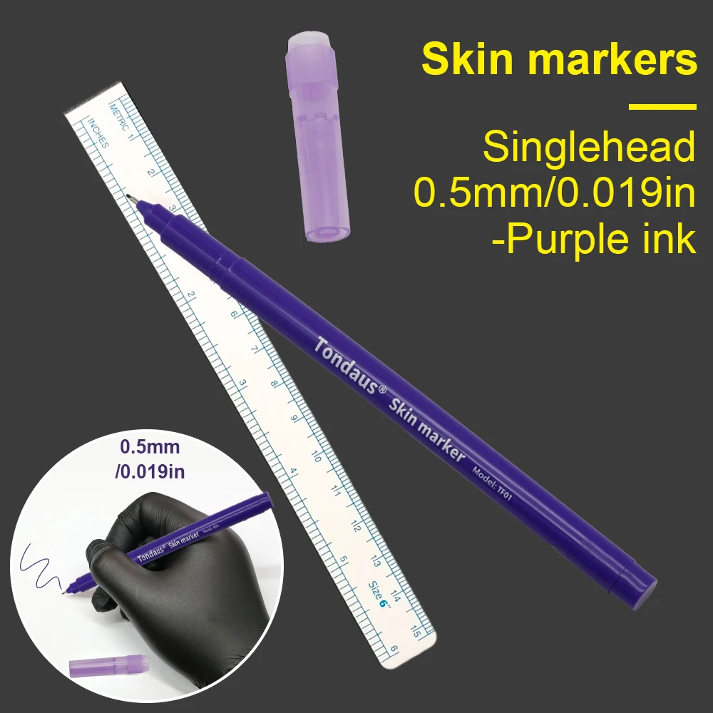 

Маркер для татуировок KVM Purple с линейкой, двойной наконечник (0,5 мм и 1 мм), хирургический маркер для трафаретов на коже