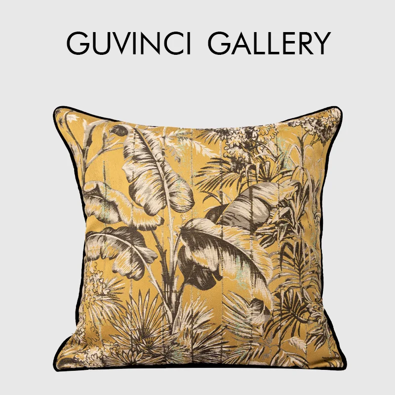 GUVINCI Banana Plantain Leaves Jacquard Square Cushion Cover Modern Retro Indoor Outdoor Throw Pillow Case 45x45cm Free Shipping