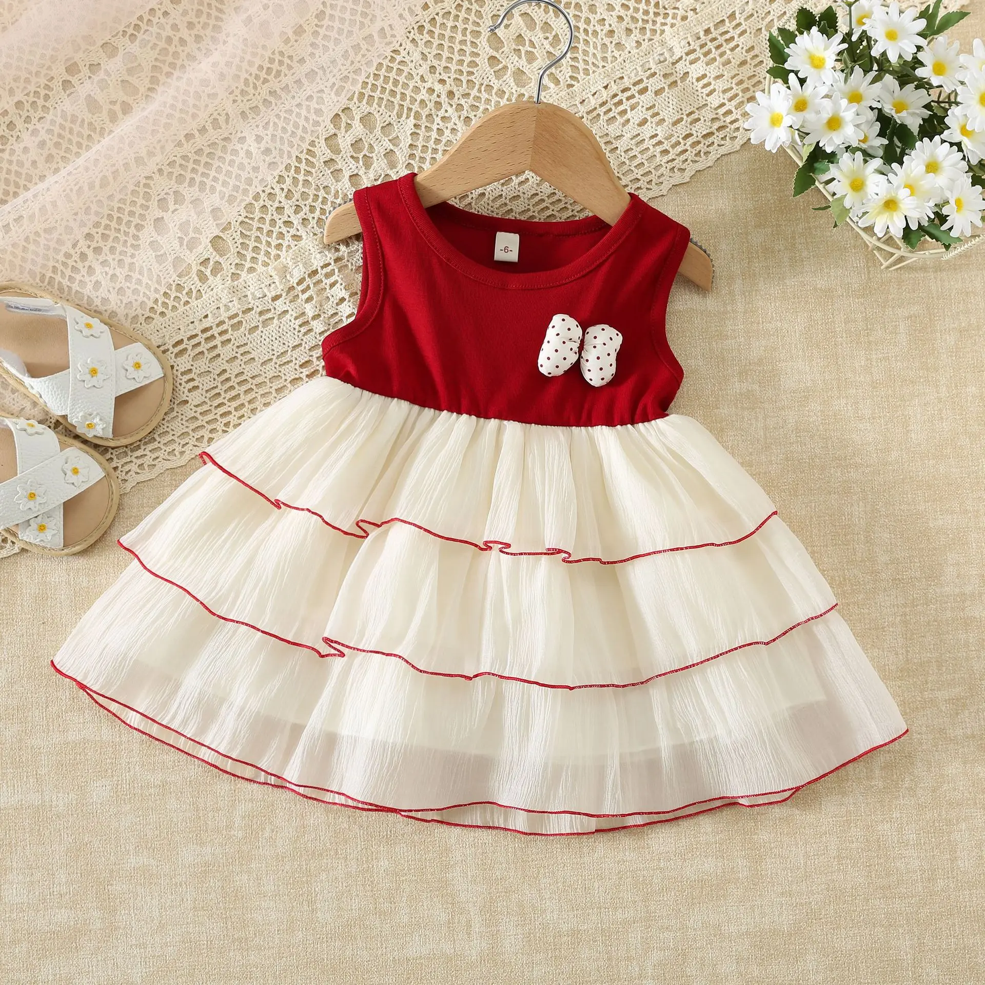 

Summer Children's Clothing Sleeveless Dress for Girls Baby Bow Puffy Tulle Cake Princess Vest Dress
