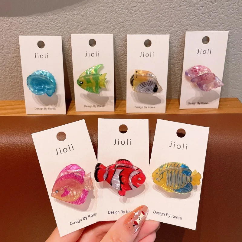 Mini Acrylic Hair Claw Clip Ocean Theme Cute Shell Fish Dopamine Colorful Lightweight Daily Girls Creative Accessory
