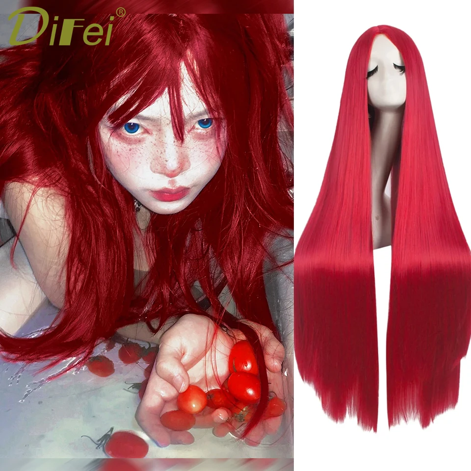 

DIFEI 100CM long straight synthetic cosplay wig unisex wig straight hair wig suitable for Christmas Halloween role play DIY wear
