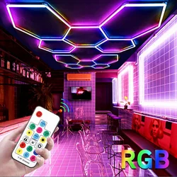 RGB Hexagon LED Garage Light Customized Ceiling Honeycomb Panel Lamp Car Shop Repair Wash Workshop Bar Lamp With Remote