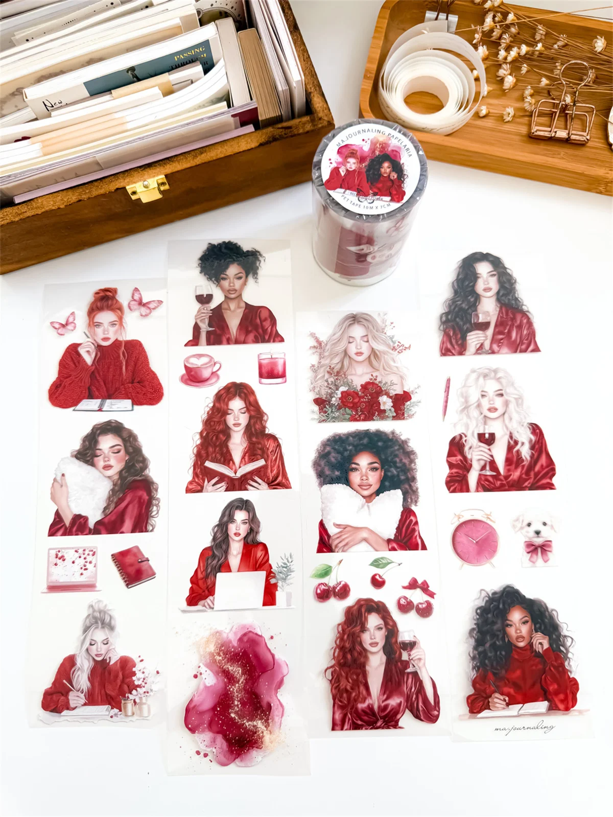 

Ma.Journaling Studio винтажная красная вишня Power Girl Washi ПЭТ лента для изготовления карт DIY Скрапбукинг декоративная наклейка