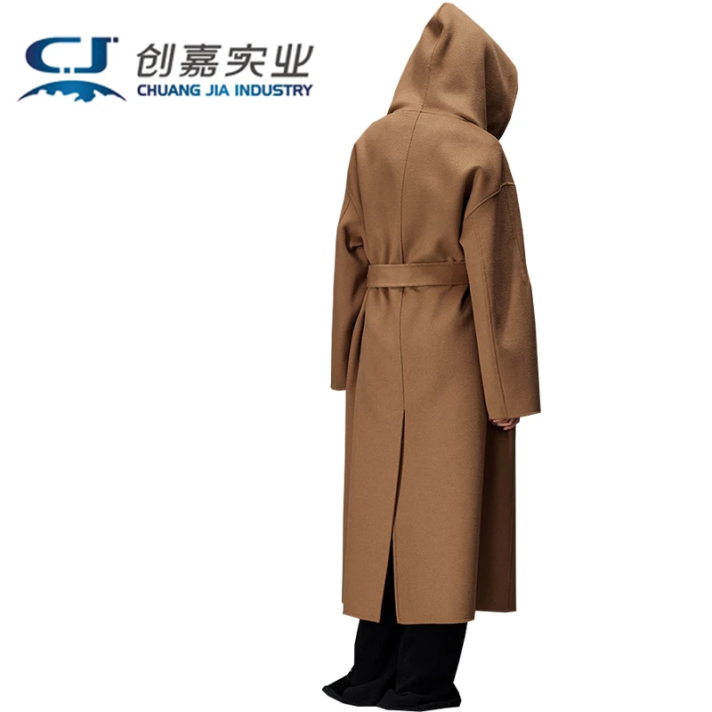 

Double-sided Wool Women's Long Coat with Hood, Warm and Stylish, Fashionable Strapless Outerwear, Women's Clothing