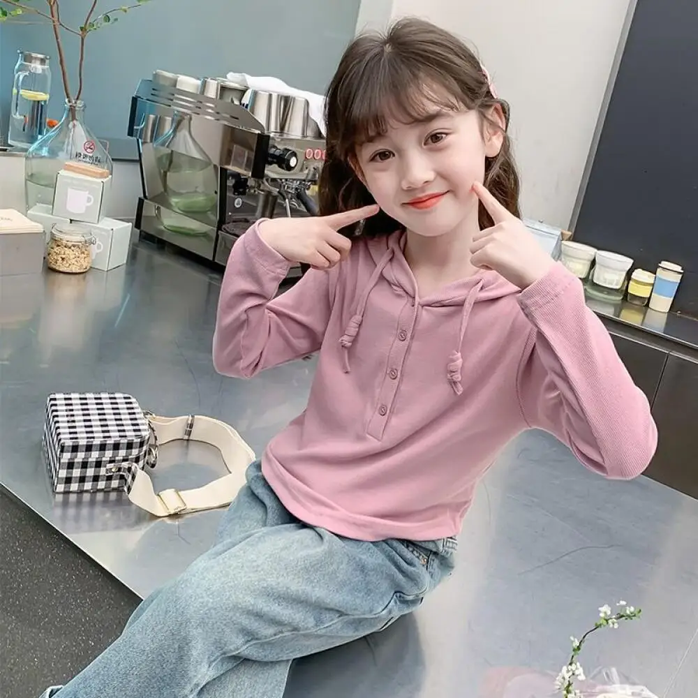 

2025 Girls Hoodie Spring Autumn New Fashion Long Sleeved T-Shirt Stripe Sweatshirt Korean Version Kids Clothes Cute Jacket
