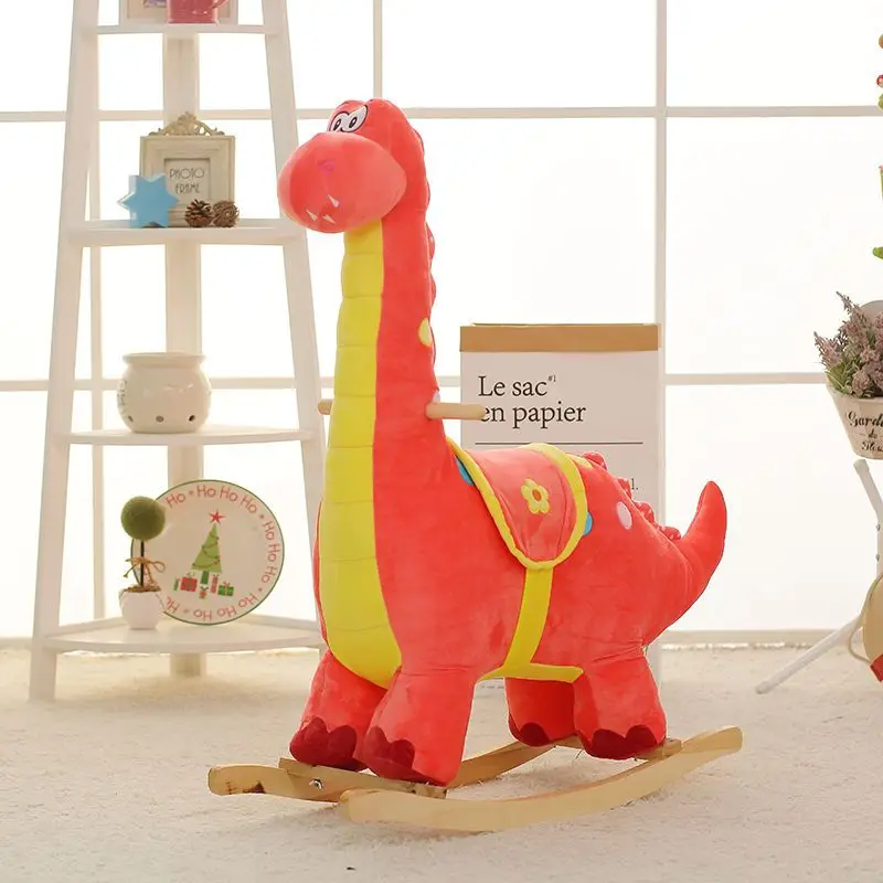 Children\'s Wooden Horse Giraffe Rocking Chair Plush Rocking Horse Toy Baby Gift Adults Can Sit Internet Celebrity Jumping Horse