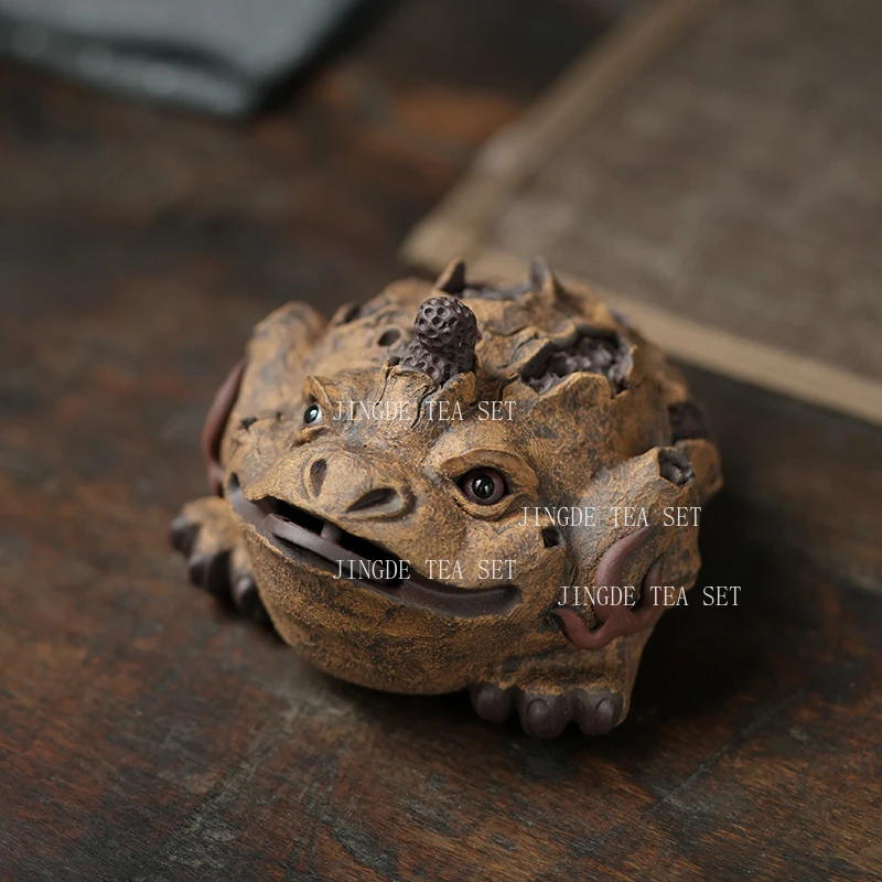 Yixing Purple Clay Bark Golden Toad Tea Pet Ornament Boutique Nourishing Tea Tray Lucky Animal Small Ornament