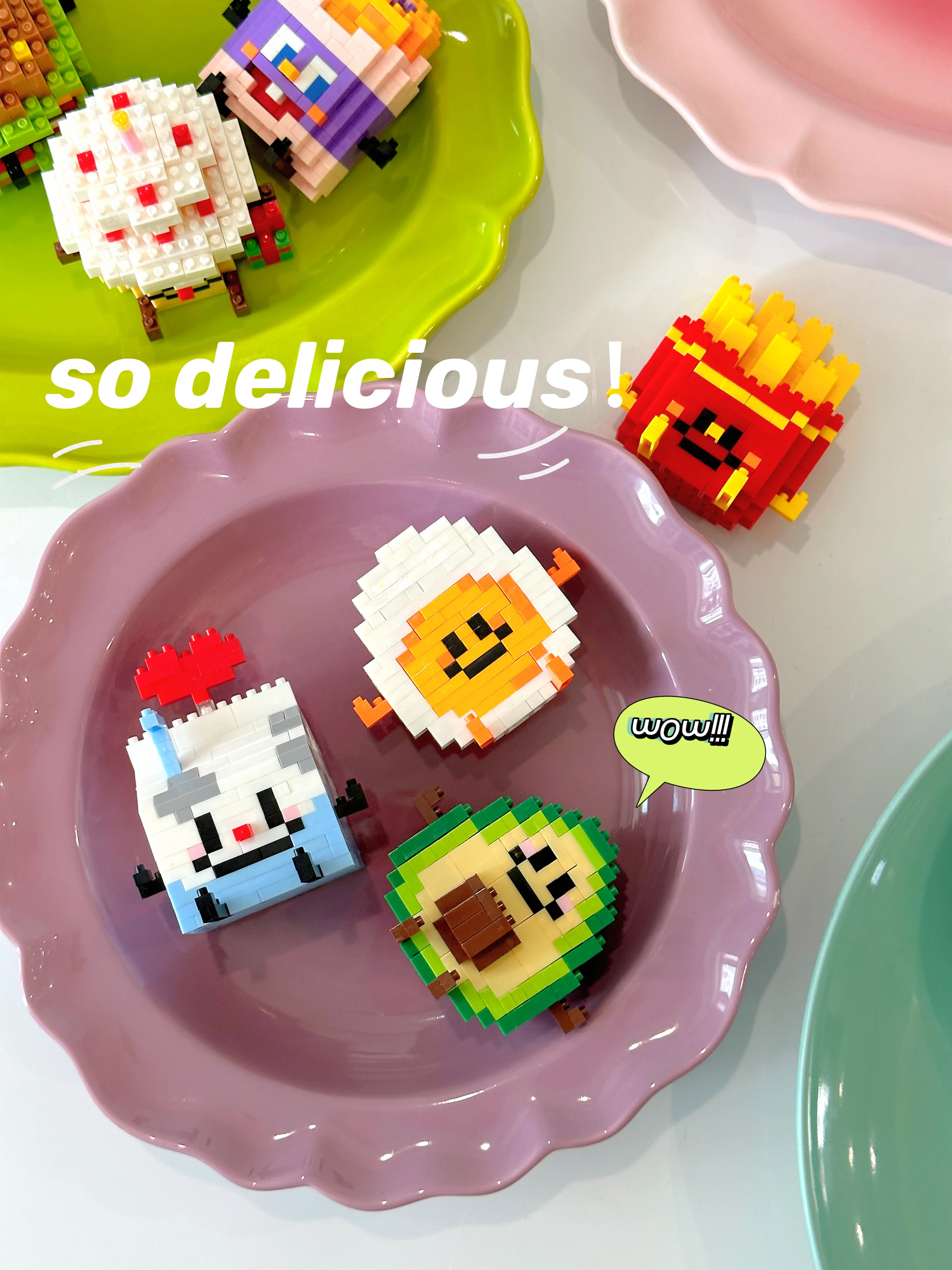 Food Building blocks Mini brick toy Fruit Burger Fries Avocado bread pineapple sandwich Milk drink Jigsaw Puzzle children\'s gift