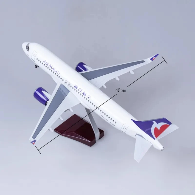 ايرباص لعبة الطائرة 47 سنتيمتر 1/80 مقياس اللعب طائرة A320 NEO الجوية ماكاو الخطوط الجوية نموذج الضوء وعجلة الهبوط دييكاست الراتنج الطائرة
