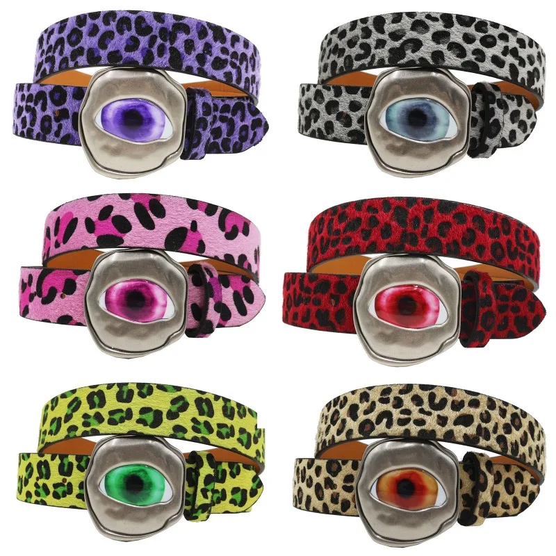 Harajuku Demon Eye Buckle Belt Vintage Grunge Faux Hair Leopard Pattern Waist Belt Streetwear Hip Hop Unisex Trouser Accessory
